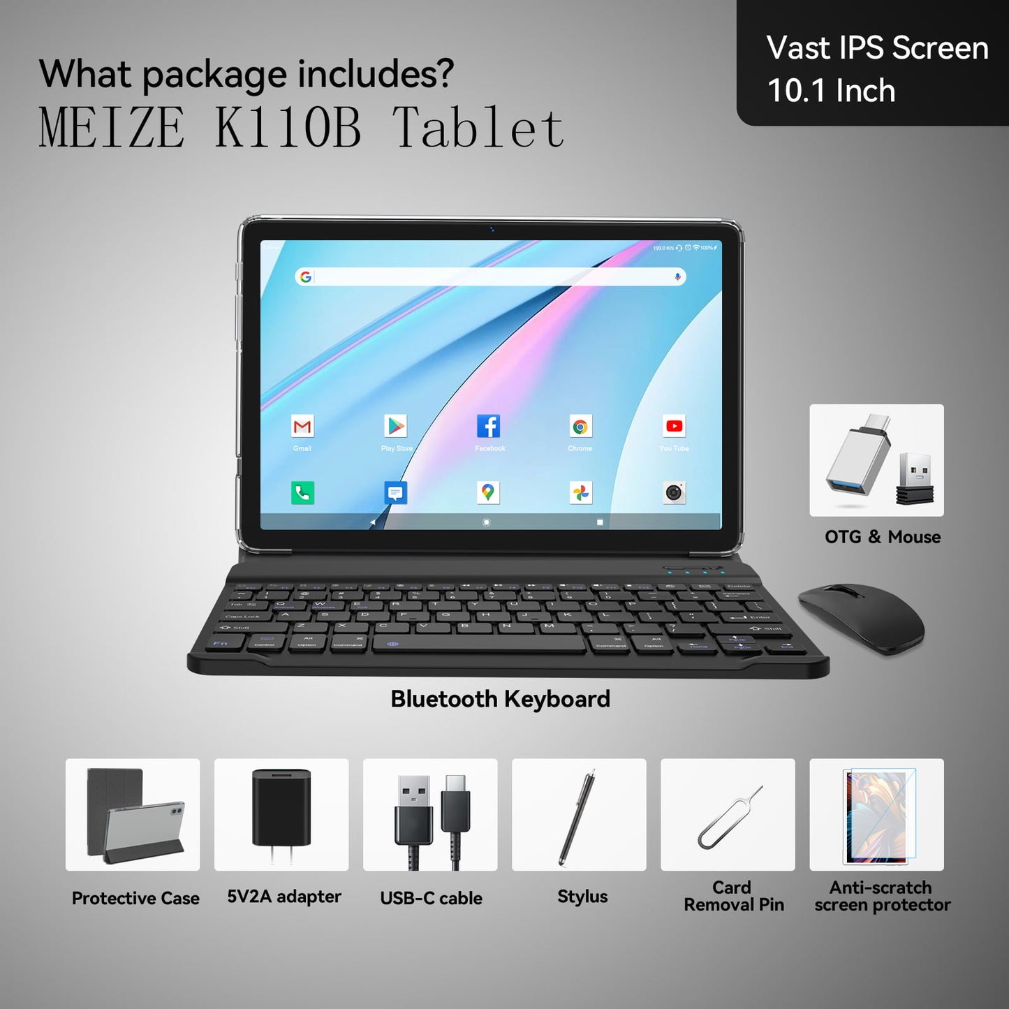 Tablet Android 12 Tablet,4GB+128GB ROM,10.1 Inch 5G Wi-Fi Tablet with Keyboard,Powerful Octa-Core Processor,Bluetooth,GPS,Google Certified HD Tablet PC, 2 in 1 Laptop Tablet,Mother's Day Gift Tablet