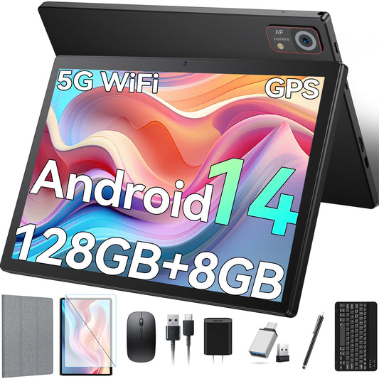 Android 14 Tablet,10 inch Tablet with 128GB ROM 8GB RAM,5G WiFi,Octa-Core,13MP+8MP Camera,GPS,Bluetooth,1TB Expand,1920x1200 IPS Screen,7000mAh,Face Unclock,Split Screen,Android Tablet with Keyboard