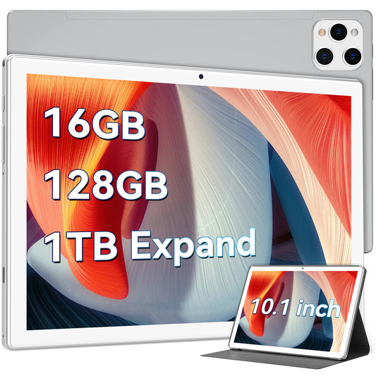 Android 12 Tablet, 10.1 inch Tablet, Octa-Core Processor with 16(8+8)GB RAM 128GB ROM,5G Wi-Fi Tablet,Dual 13MP+5MP Camera,WiFi,Bluetooth,GPS,1TB Expand Support,2024 Latest Tablet,Silver