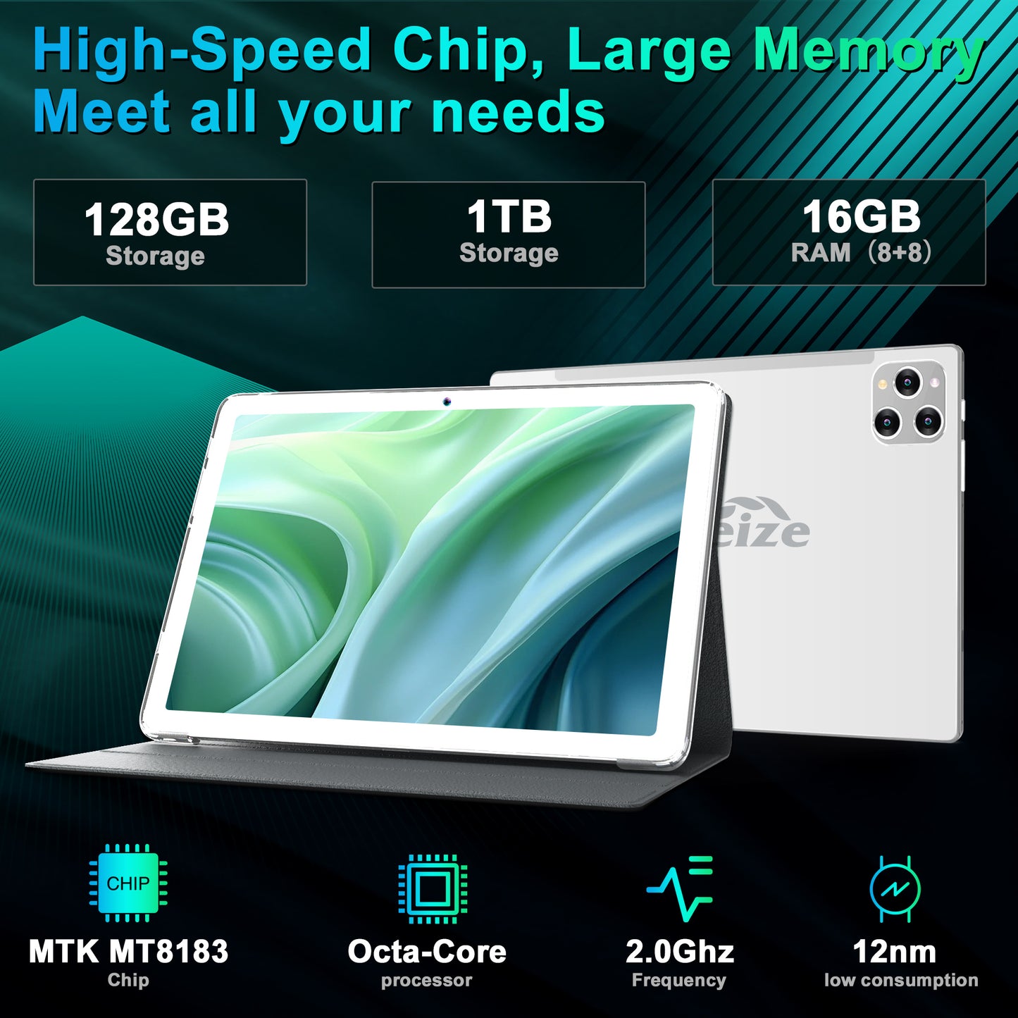 Tablet 10.1 inch Android 13 Tablet,16GB RAM 128GB ROM Storage,5G WiFi,1TB Expandable,Octa-Core Processor,Dual Camera,GPS,Bluetooth,1920x1200 HD screen,7000mAh Battery,Android Tablet with Keyboard