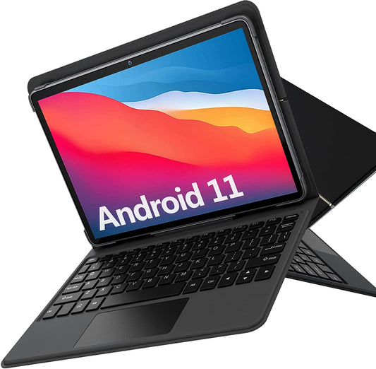 2 in 1 Tablet 4GB+128 Storage+512GB Expand 10 inch Android 11, Octa Core Processor, HD Touchscreen,13MP Dual Camera, GMS Tablet with Detachable Keyboard