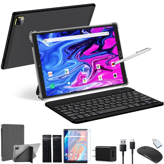 Tablet 10 inch Tablet with Keyboard 5G WIFI Tablet Android 11 Quad Core Processor , 2.4+5G WiFi Tablets 64GB Storage 128GB Expandable, 4G RAM 6000mAh Battery Google Certified Tablet