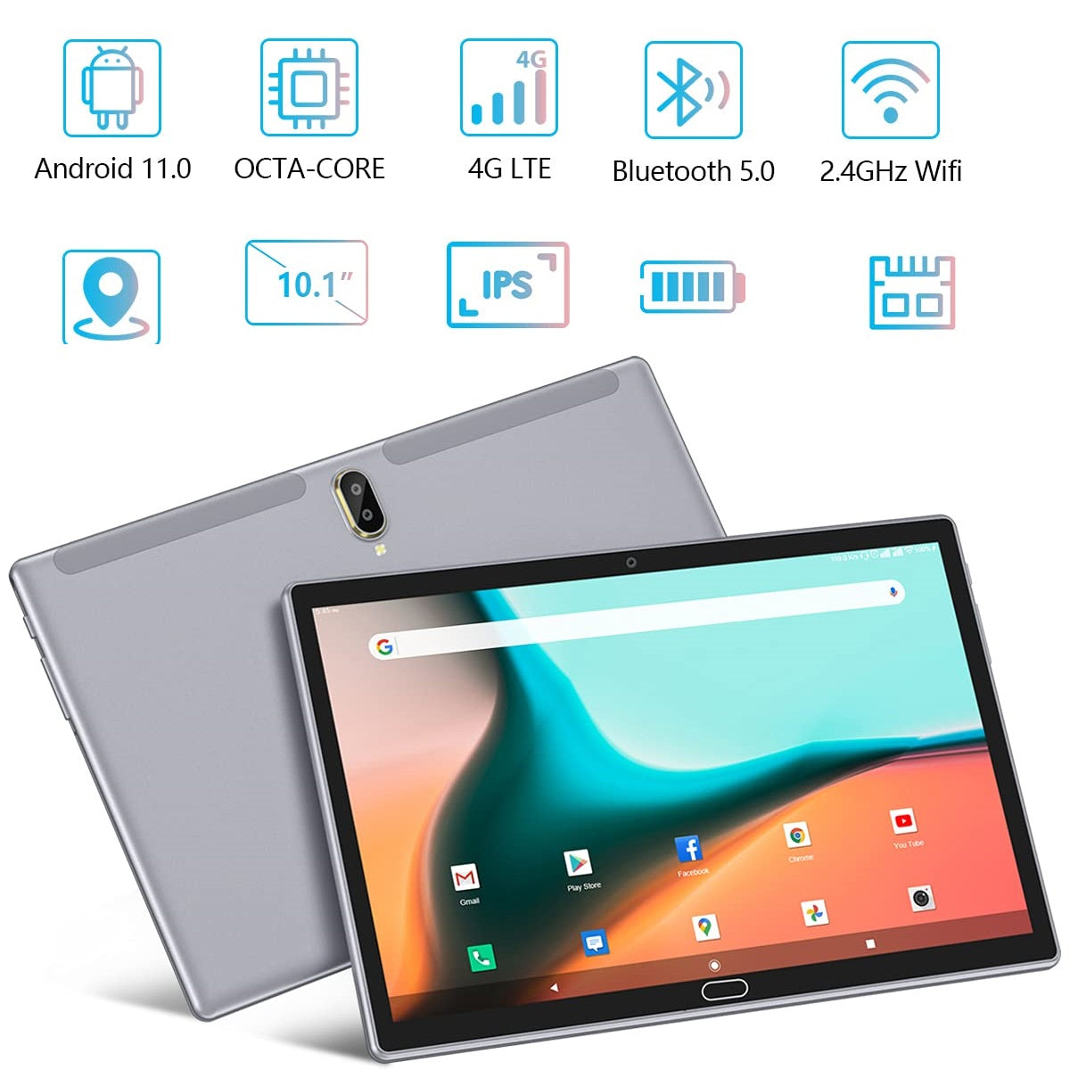 Tablet 10 inch Android 11 Tablet 2023 Latest Update 4G Phone Tablet 64GB + 4GB Storage Octa-Core Processor, 13MP Camera, Dual SIM Card Slot, 128GB Expand Support, GPS, WiFi, Bluetooth, 1080P HD (Gray)