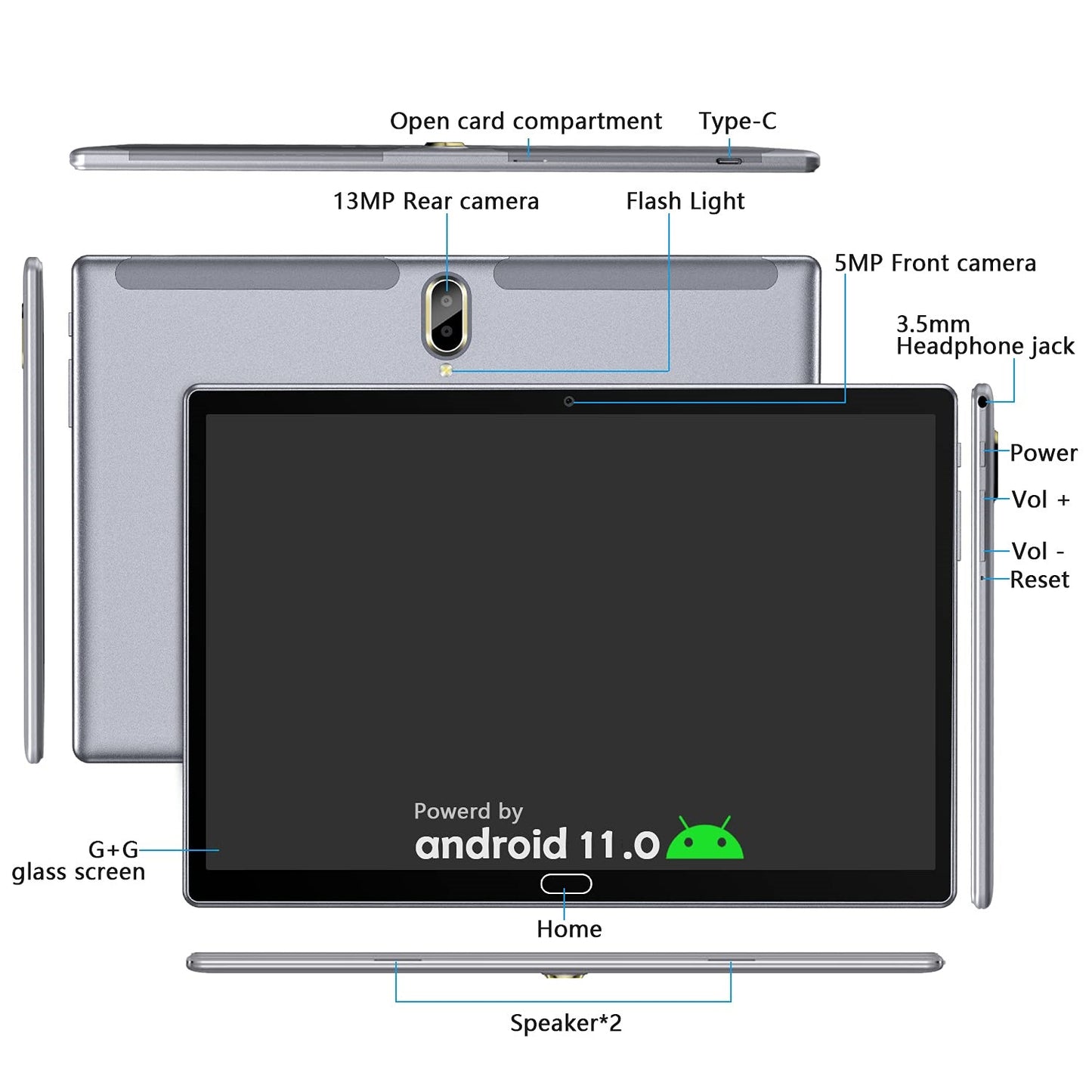 Tablet 10 inch Android 11 Tablet 2023 Latest Update 4G Phone Tablet 64GB + 4GB Storage Octa-Core Processor, 13MP Camera, Dual SIM Card Slot, 128GB Expand Support, GPS, WiFi, Bluetooth, 1080P HD (Gray)