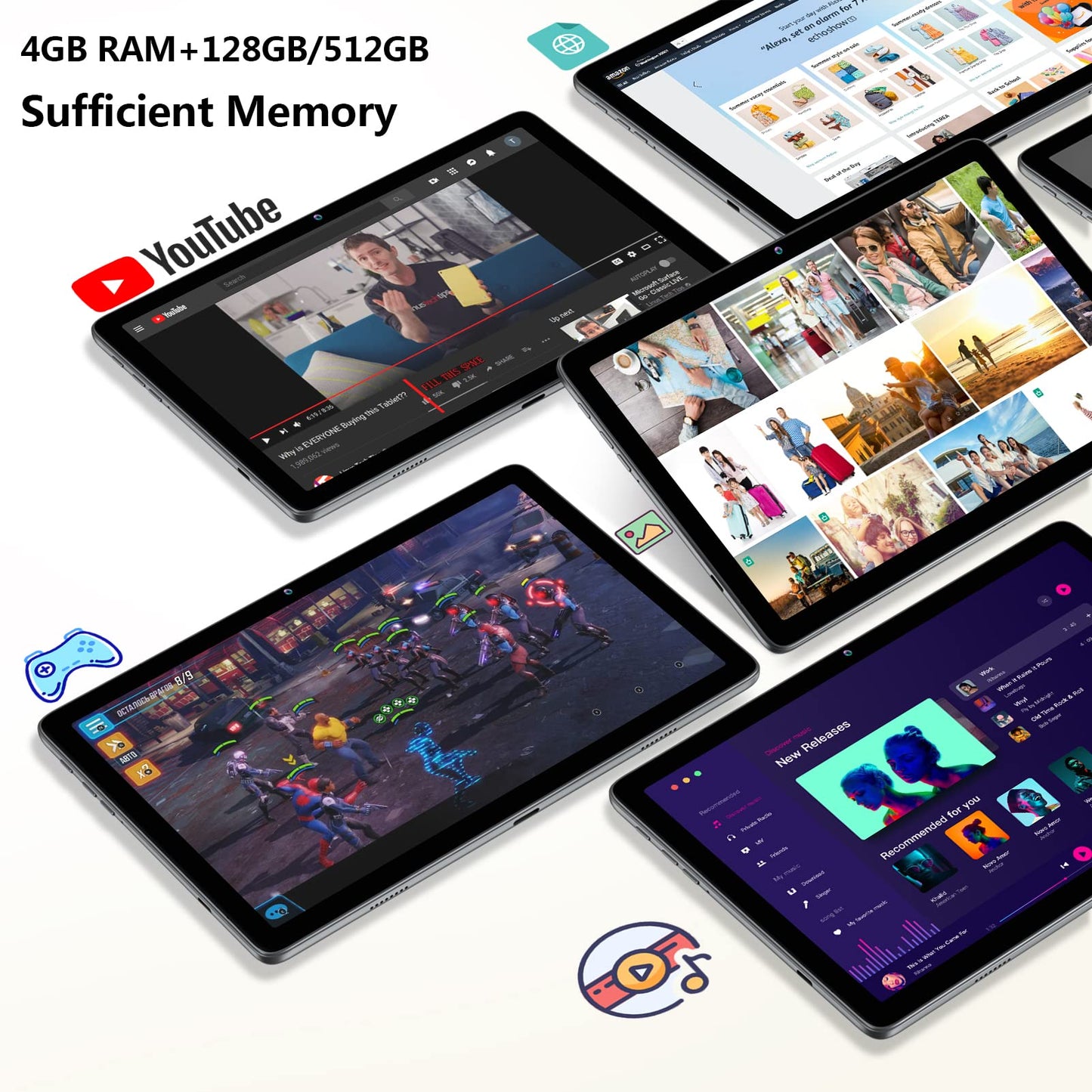 2 in 1 Tablet 4GB+128 Storage+512GB Expand 10 inch Android 11, Octa Core Processor, HD Touchscreen,13MP Dual Camera, GMS Tablet with Detachable Keyboard